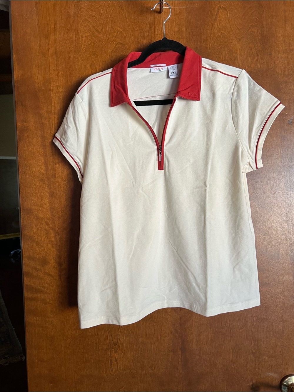 Izod Cream Polo with Red Collar